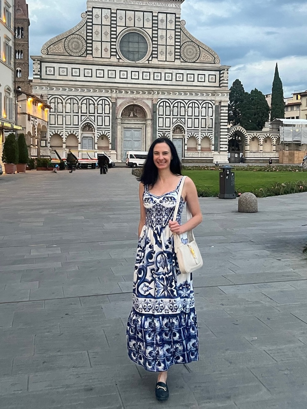 Blue & White Majolica Tile Print Mediterranean Maxi Dress